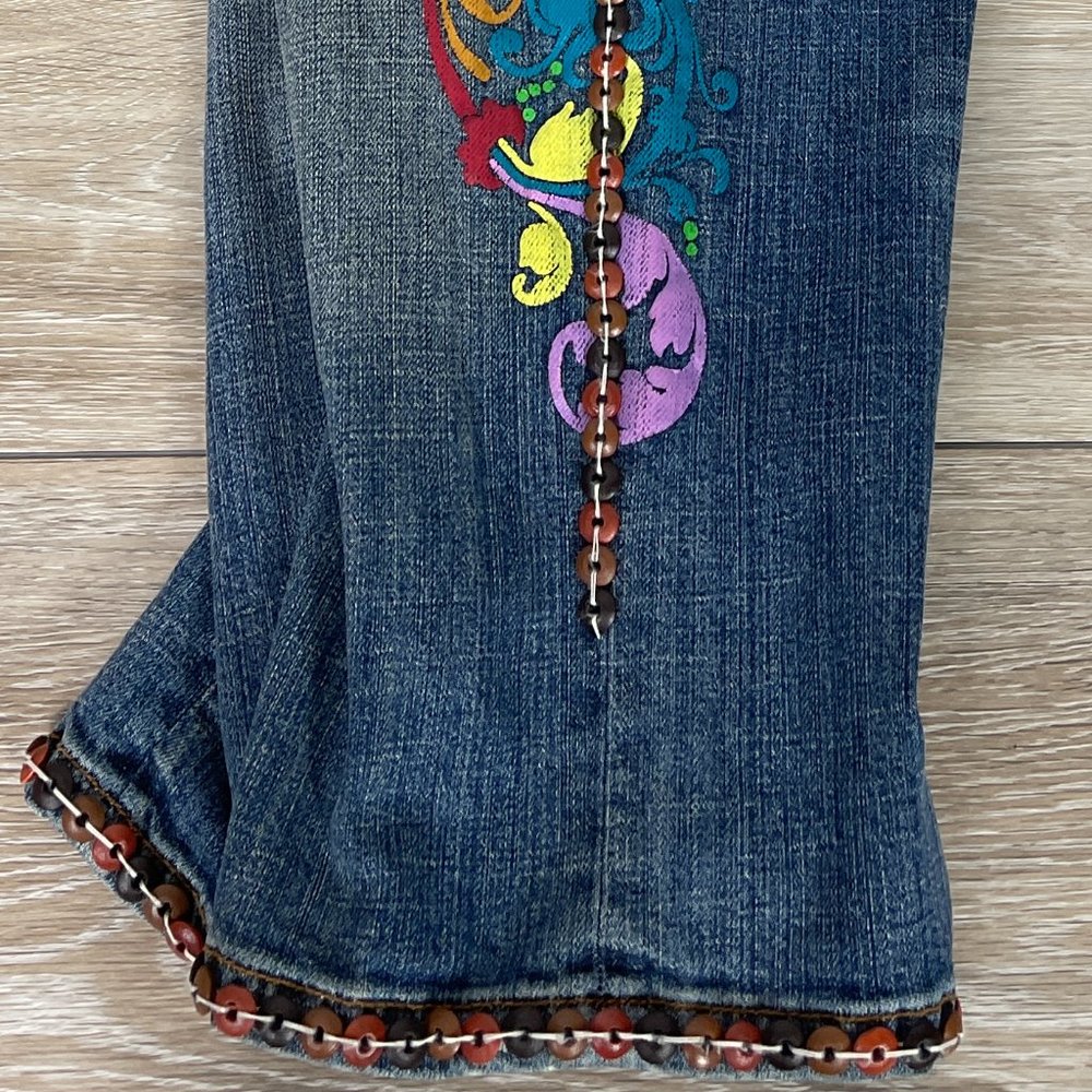 NWT AKDMKS WOMEN'S BAMBOO CAPRI BOHO HIPPIE BEADED JEANS SIZE 28 - Picture 13 of 16